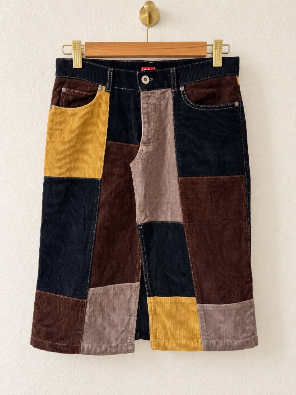 Vintage Jeanseria Del Corso Patchwork Corduroy Skirt Italy Size L - US 6-8 Rare